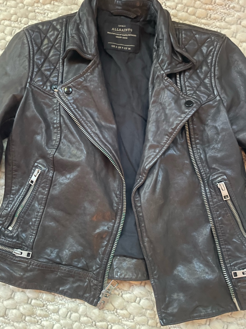 AllSaints Brown Leather Biker Jacket
